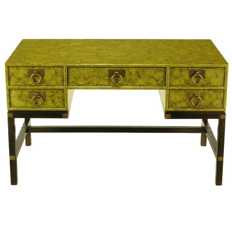 Henredon Olive Green Oil Drop Lacquer Campaign Desk