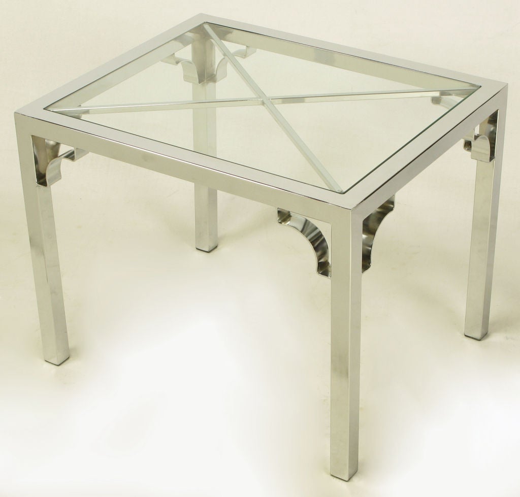 American Chrome Parsons Style Chinese Chippendale X-Top End Table For Sale