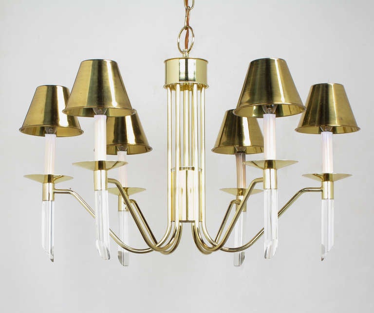 brass and lucite chandelier