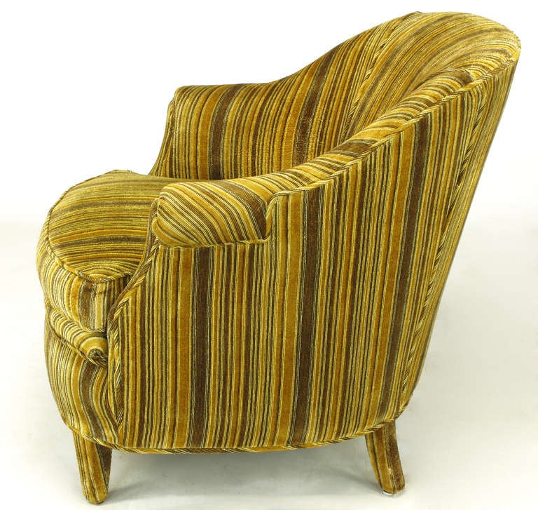 Wood Pair Striped Velvet Lounge Chairs With Upholstered Legs