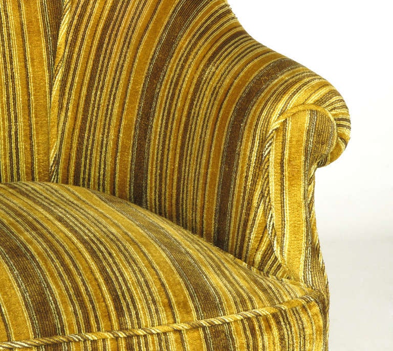 Pair Striped Velvet Lounge Chairs With Upholstered Legs 3