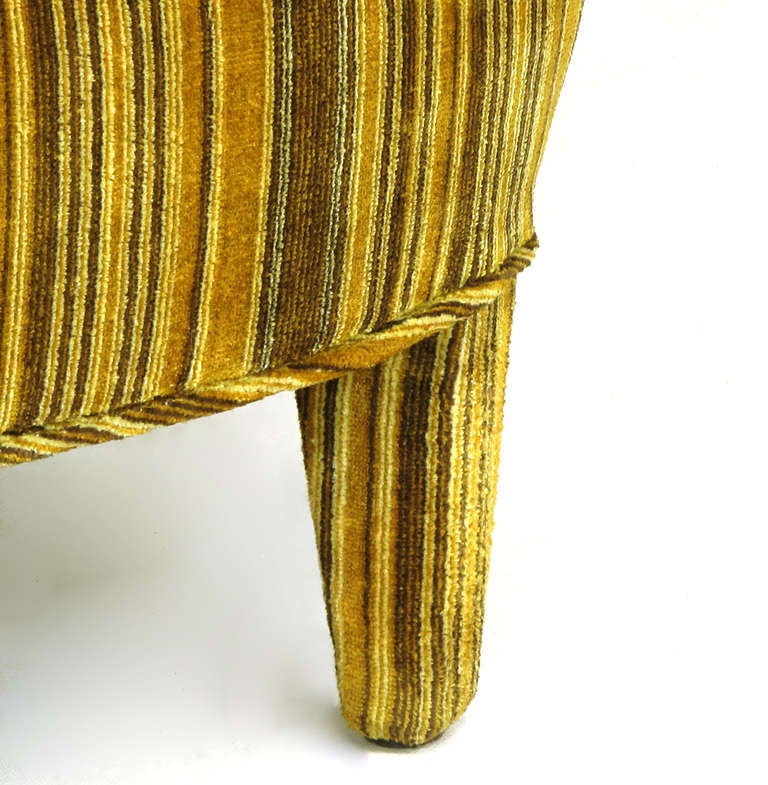 Pair Striped Velvet Lounge Chairs With Upholstered Legs 4