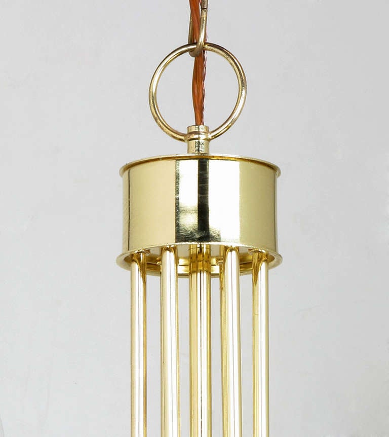 Seven Light Brass & Lucite Chandelier With Brass Shades For Sale 2