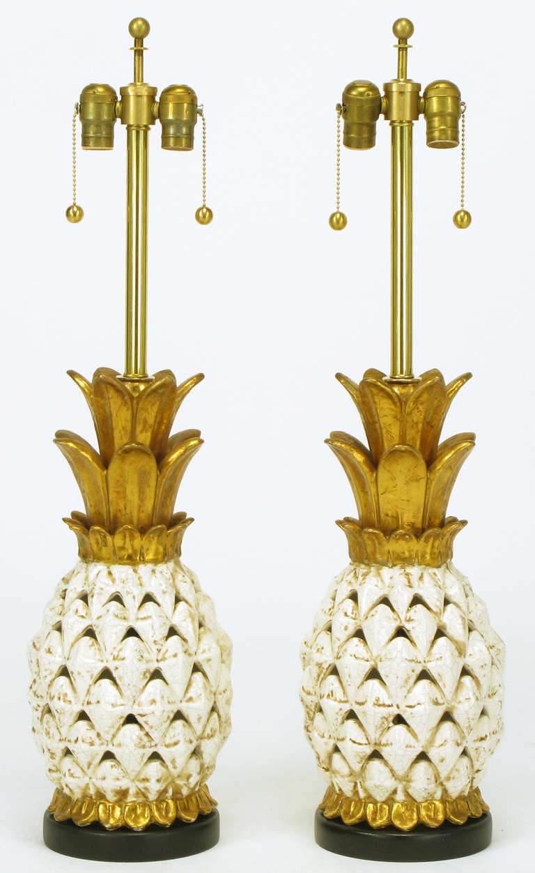 American Pair Reticulated Pottery Pineapple-Form Table Lamps
