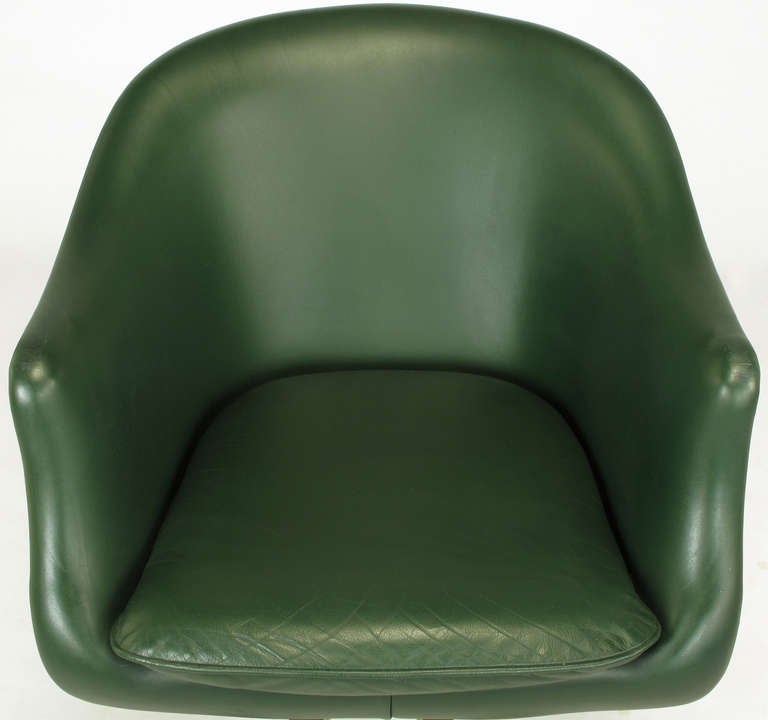 Six Nicos Zographos CH2 Bucket Chairs In Bronze & British Racing Green Leather 4