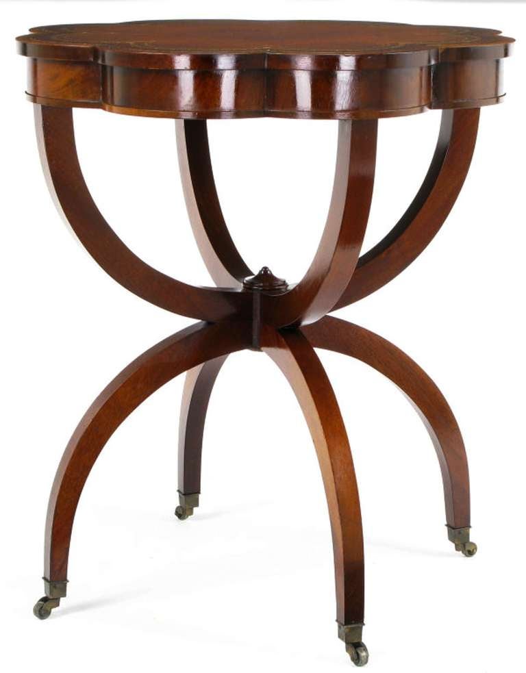 American Regency End Tables In Mahogany With Octofoil Tooled Leather Top