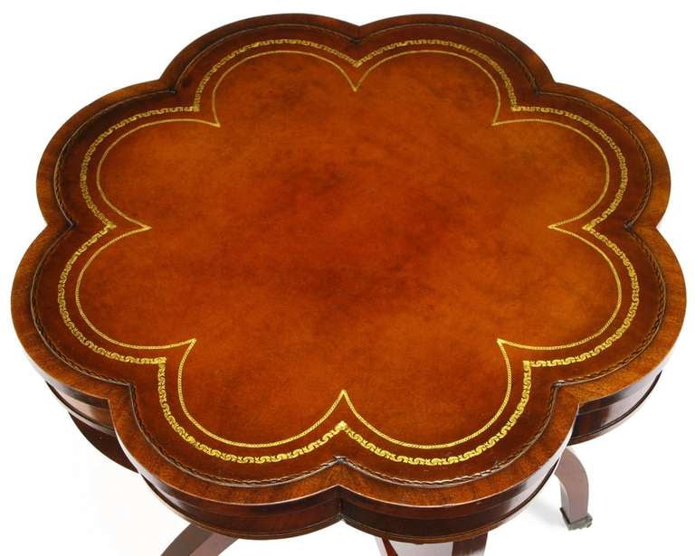 Regency End Tables In Mahogany With Octofoil Tooled Leather Top In Good Condition In Chicago, IL