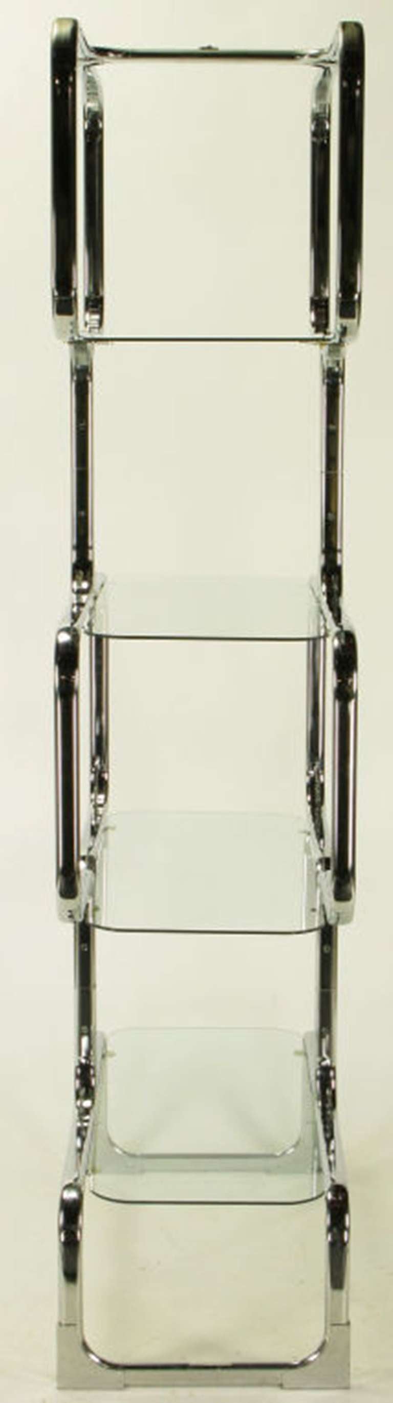 Chromed Steel and Glass Four-Shelf Etagere by Tricom, Italia In Excellent Condition In Chicago, IL