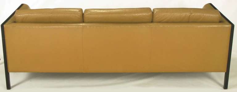 Stow Davis Leather, Ebonized Wood & Aluminum Even-Arm Sofa. 1