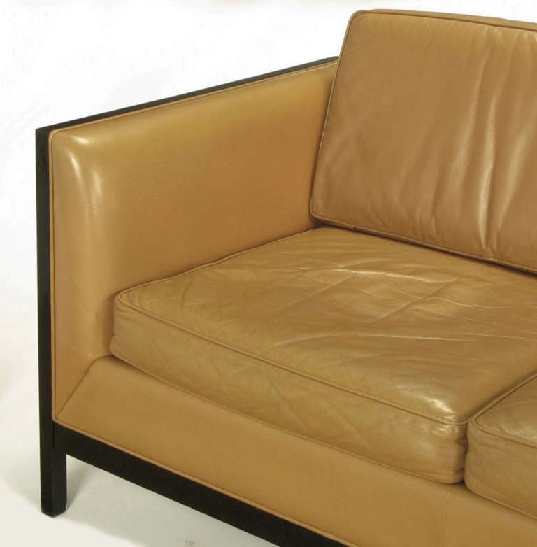 Stow Davis Leather, Ebonized Wood & Aluminum Even-Arm Sofa. 2