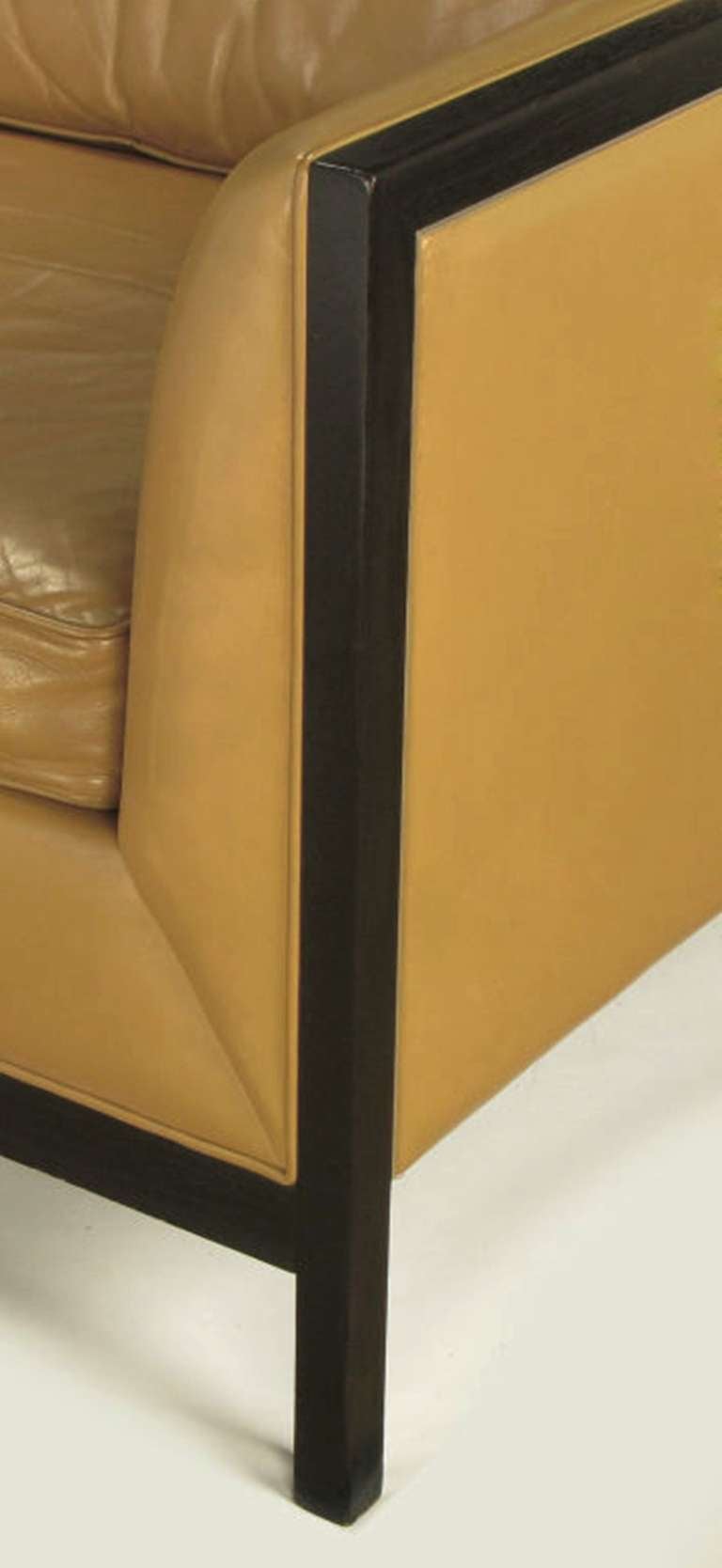 Stow Davis Leather, Ebonized Wood & Aluminum Even-Arm Sofa. 4