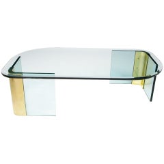 Asymmetrical Glass & Brass Cocktail Table In The Manner Of Pace