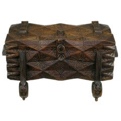 Vintage Large Heavily Carved Spanish Style Trunk On Legs