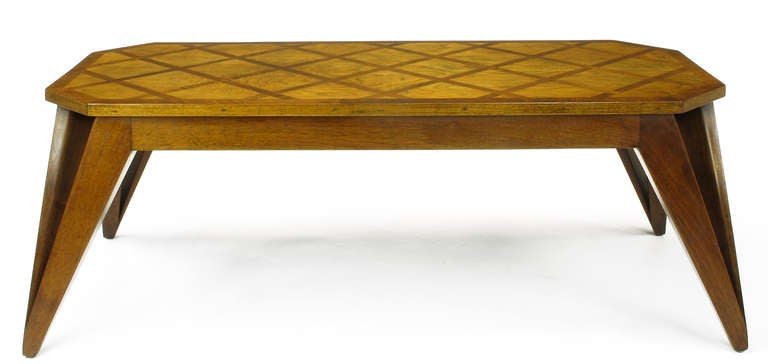 Bench Built Parquetry Coffee Table in the Manner of Paul Laszlo In Excellent Condition For Sale In Chicago, IL