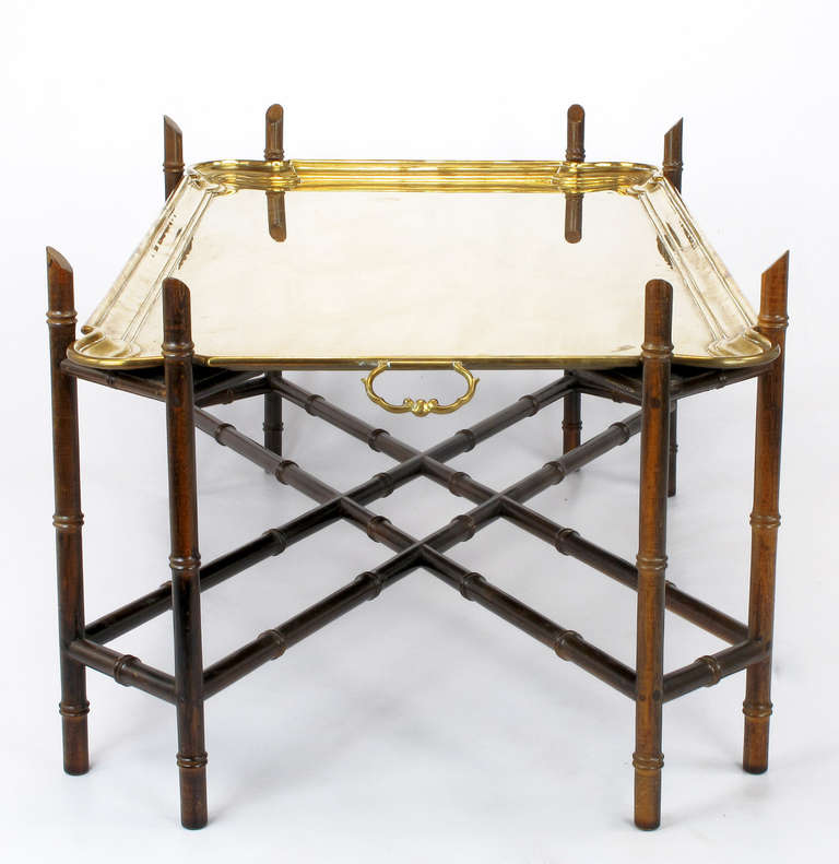 Mid-20th Century Yale Burge Bamboo-Form, Chinese Chippendale, Brass Tray Coffee Table