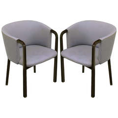 Pair of Edward Wormley Mahogany and Grey Wool Barrel Back Chairs 3