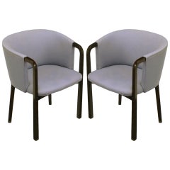 Pair of Edward Wormley Mahogany and Grey Wool Barrel Back Chairs