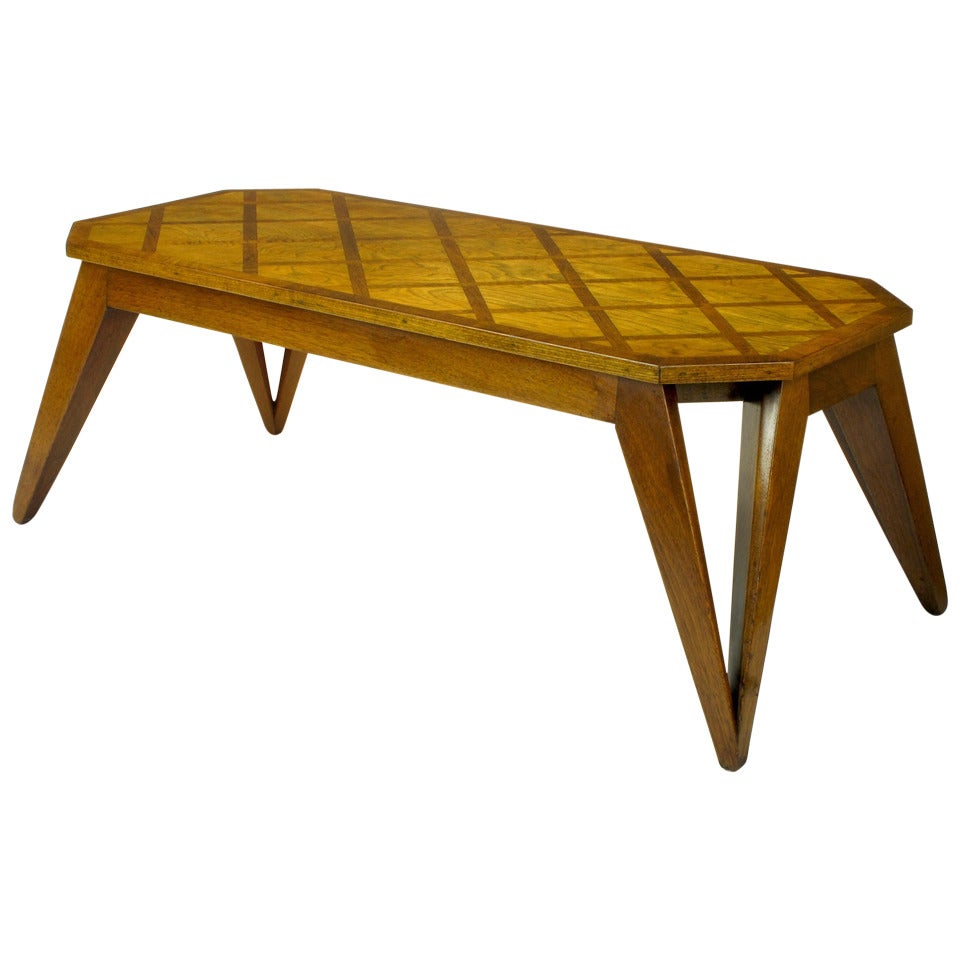 Bench Built Parquetry Coffee Table in the Manner of Paul Laszlo For Sale
