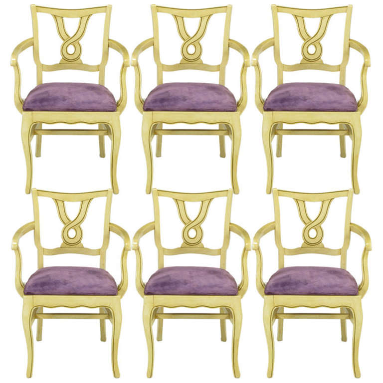 Six fauteuils de salle à manger Regency à glaçure ivoire