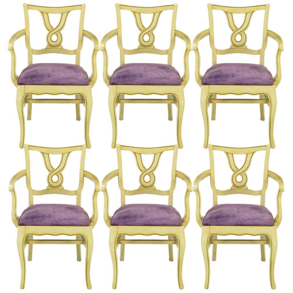 Sechs elfenbeinfarbene glasierte Regency-Esszimmerstühle