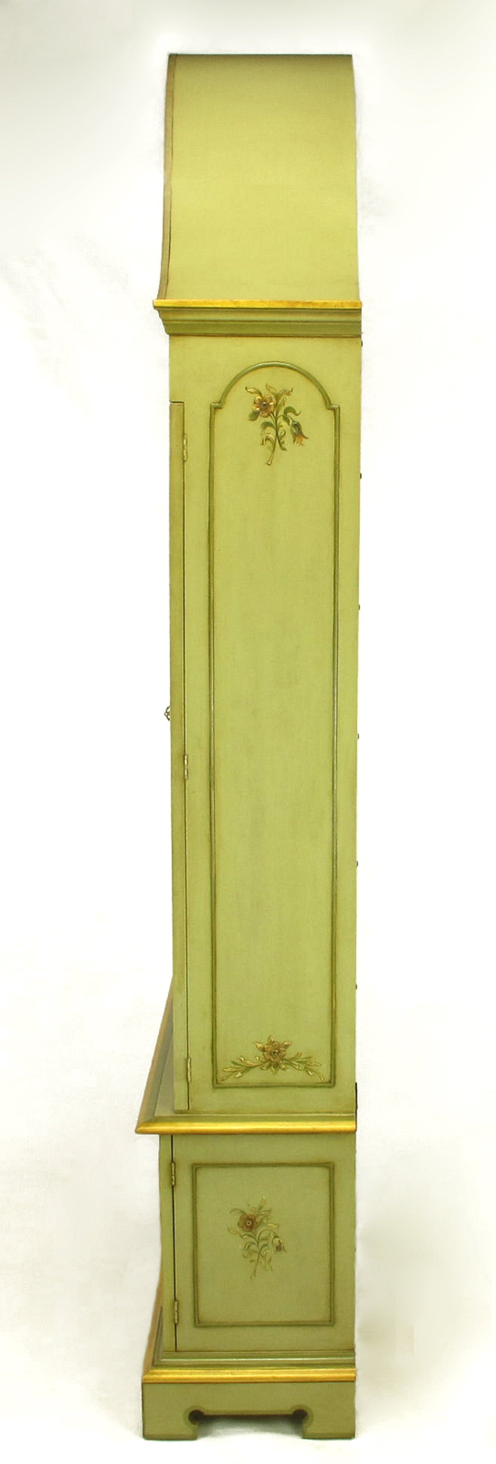 Gilt Pair of John Widdicomb Glazed Light Green Tall French Regency Display Cabinets