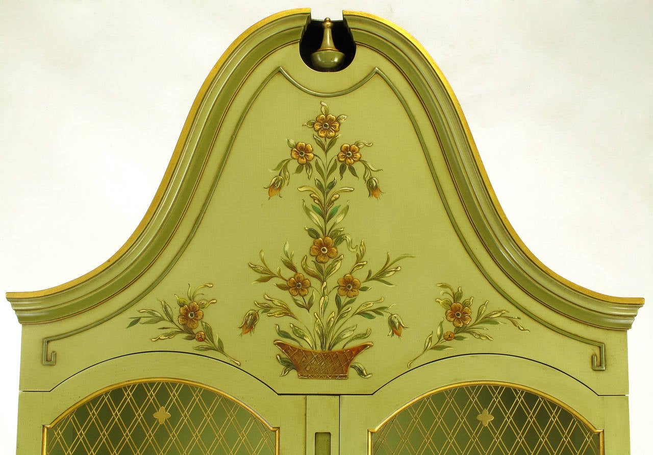Mid-20th Century Pair of John Widdicomb Glazed Light Green Tall French Regency Display Cabinets