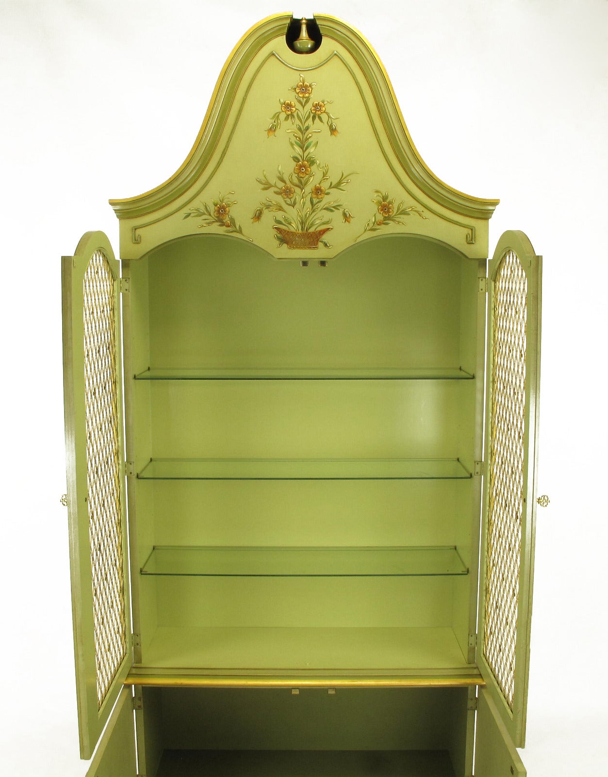 Pair of John Widdicomb Glazed Light Green Tall French Regency Display Cabinets 2