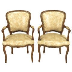 Vintage Pair of Walnut Louis XV Style Armchairs in Faux Python