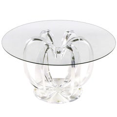 Open Rib Melon Form Lucite and Glass End Table