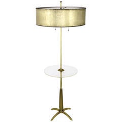 Stiffel Brass Floor Lamp with Round Lucite Table