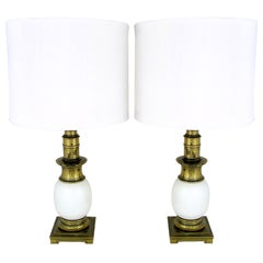 Pair of Stiffel Ostrich Egg and Vintage Brass Table Lamps