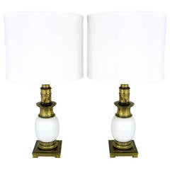 Pair of Stiffel Ostrich Egg and Antique Brass Table Lamps 11