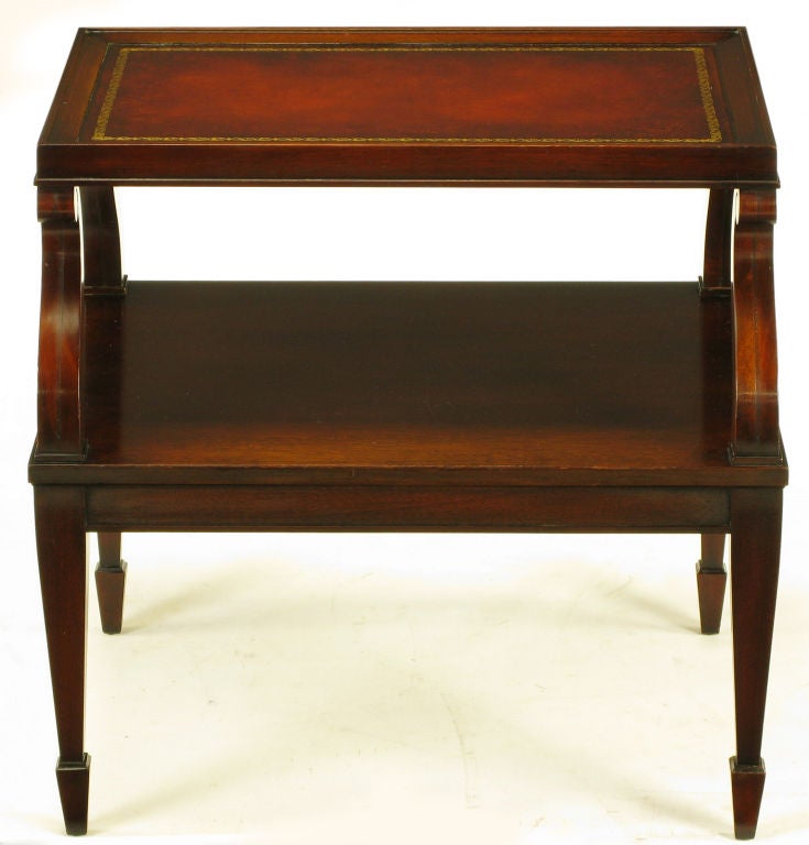 Pair Weiman Leather and Scrolled Mahogany End Tables at 1stDibs