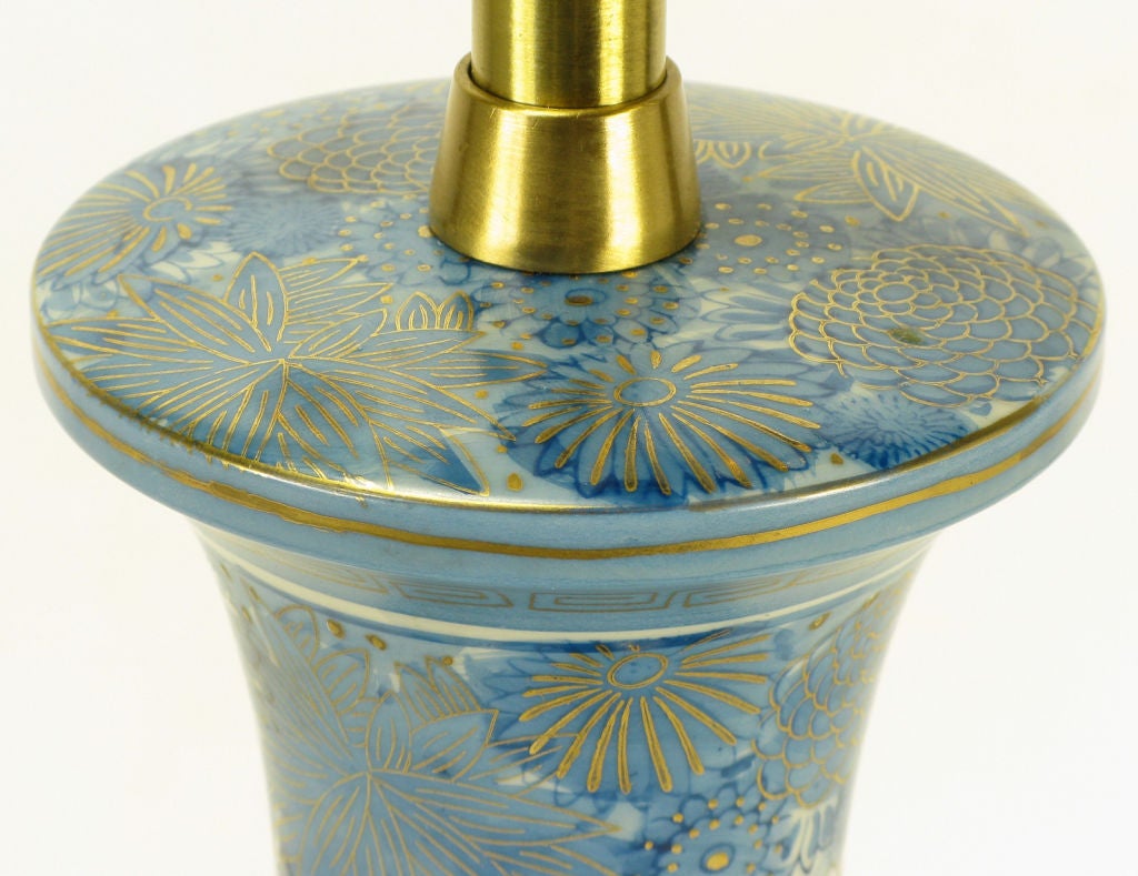 Marbro Hand Painted Blue & White Chrysanthemum Table Lamp 1