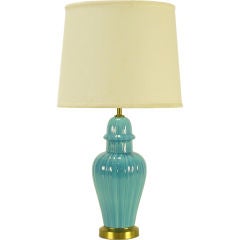 Turquoise Ceramic Ribbed Ginger Jar Form Table Lamp