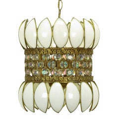 Brass Filigree & White Opalescent Glass  Pendant Light