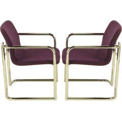 Pair Chrome & Violet Wool Sled Arm Chairs