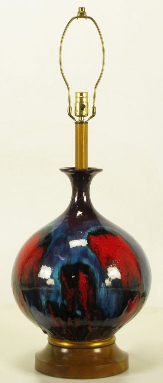 Large Blue, Black & Red Gourd Form Table Lamp