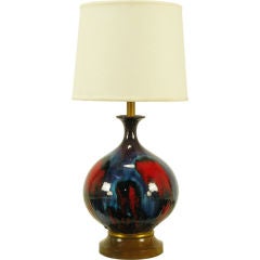 Large Blue, Black & Red Gourd Form Table Lamp