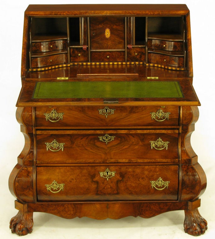Dutch Rococo Style Bombe Burled Walnut Secretaire