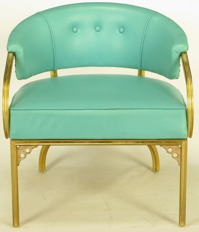 American Four John Van Koert Attr. Brass & Turquoise Lounge Chairs