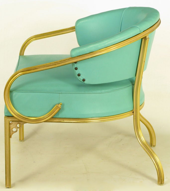Four John Van Koert Attr. Brass & Turquoise Lounge Chairs 1