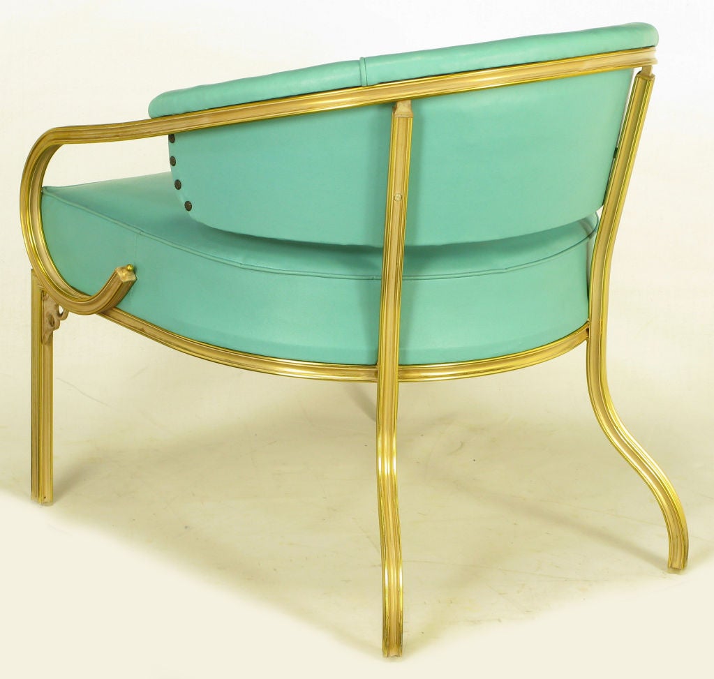 Four John Van Koert Attr. Brass & Turquoise Lounge Chairs 2