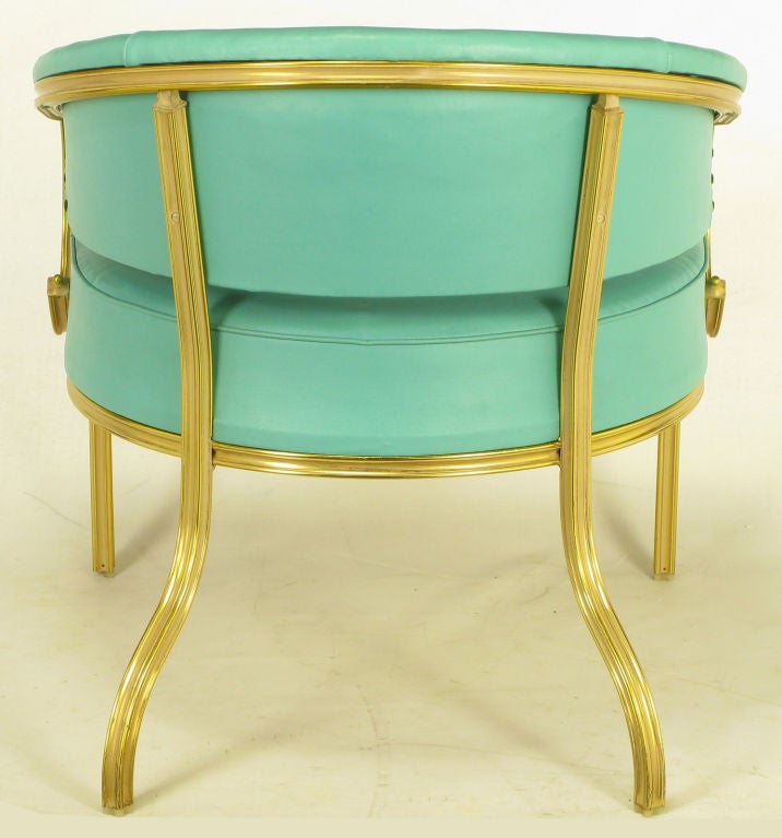 Four John Van Koert Attr. Brass & Turquoise Lounge Chairs 3