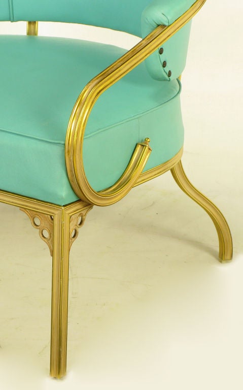 Four John Van Koert Attr. Brass & Turquoise Lounge Chairs 4
