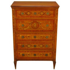 Mahogany Tall Chest With Trompe L'oeil Neoclassical Marquetry