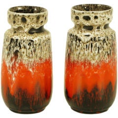 Pair Lava Glazed Ceramic Vases - Plus Matching Pitcher