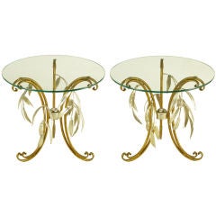 Pair Italian Gold & Silver Leaf Tole Metal End Tables
