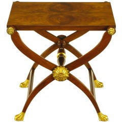 Baker Burled Walnut & Mahogany Empire Style X Based Table