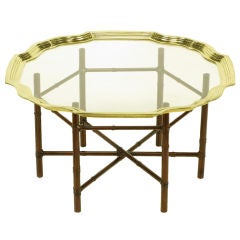Iron Bamboo-Form Coffee Table With Brass Rimmed Glass Tray 4